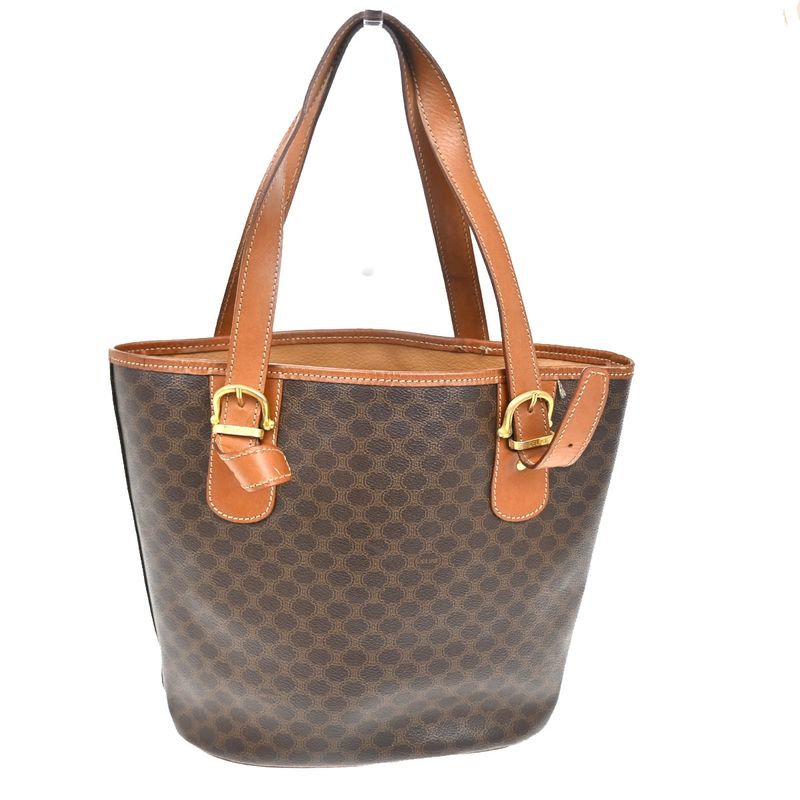 Celine Macadam Tote Shoulder Bag Brown Leather