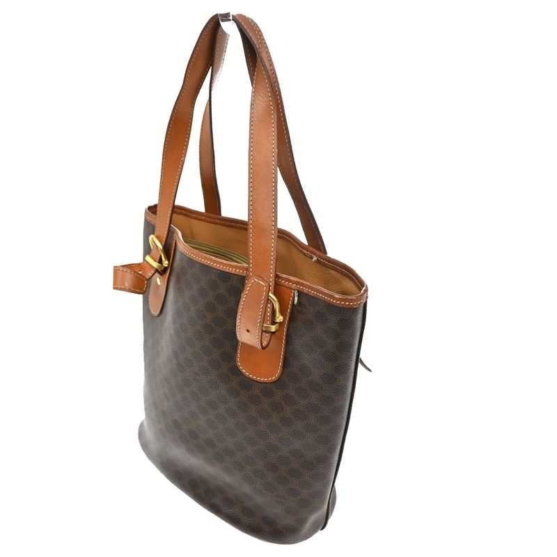 Celine Macadam Tote Shoulder Bag Brown Leather
