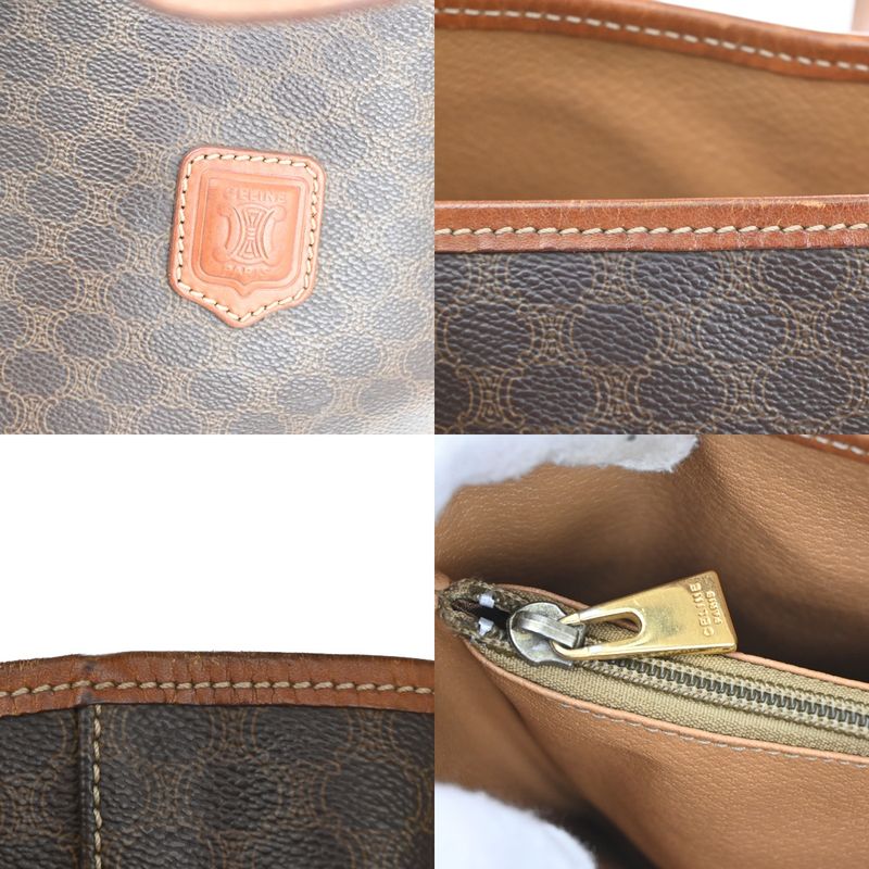 Celine Macadam Tote Shoulder Bag Brown Leather