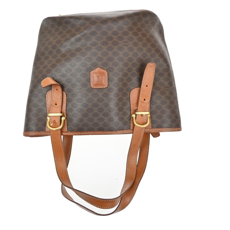 Celine Macadam Tote Shoulder Bag Brown Leather