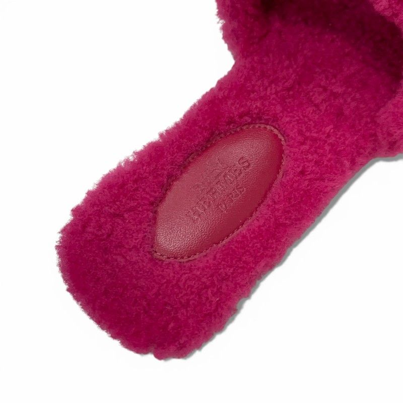Hermes Oran Sandals Shoes Shearling Pink Flat Mule Boa