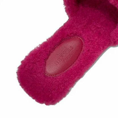 Hermes Oran Sandals Shoes Shearling Pink Flat Mule Boa