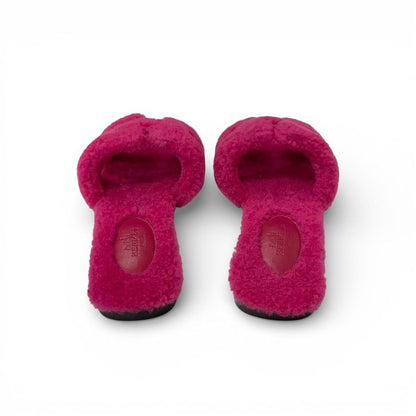 Hermes Oran Sandals Shoes Shearling Pink Flat Mule Boa