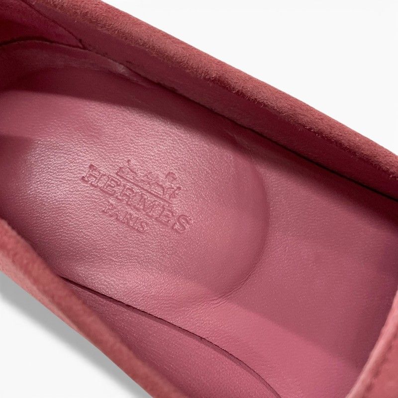 Hermes Loafers Leather Shoes Suede Pink Hhardware Moccasins Flat