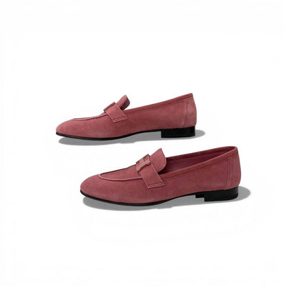 Hermes Loafers Leather Shoes Suede Pink Hhardware Moccasins Flat