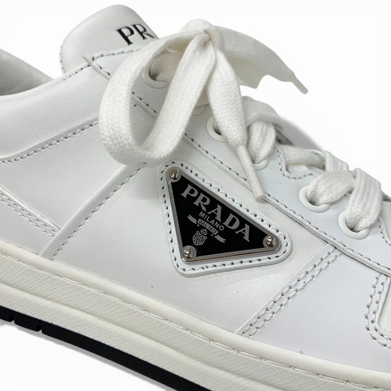 Prada Downtown Sneakers Shoes Leather White Black Triangle Logo