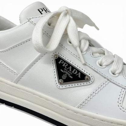 Prada Downtown Sneakers Shoes Leather White Black Triangle Logo
