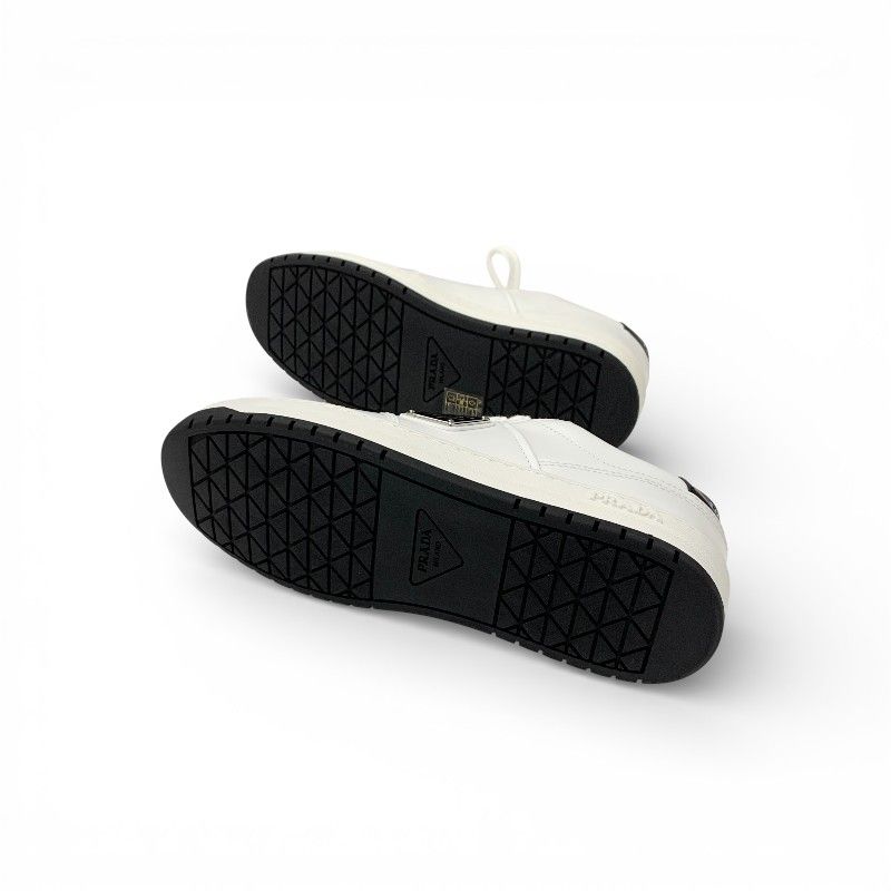 Prada Downtown Sneakers Shoes Leather White Black Triangle Logo