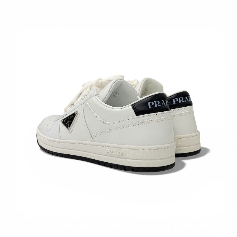Prada Downtown Sneakers Shoes Leather White Black Triangle Logo