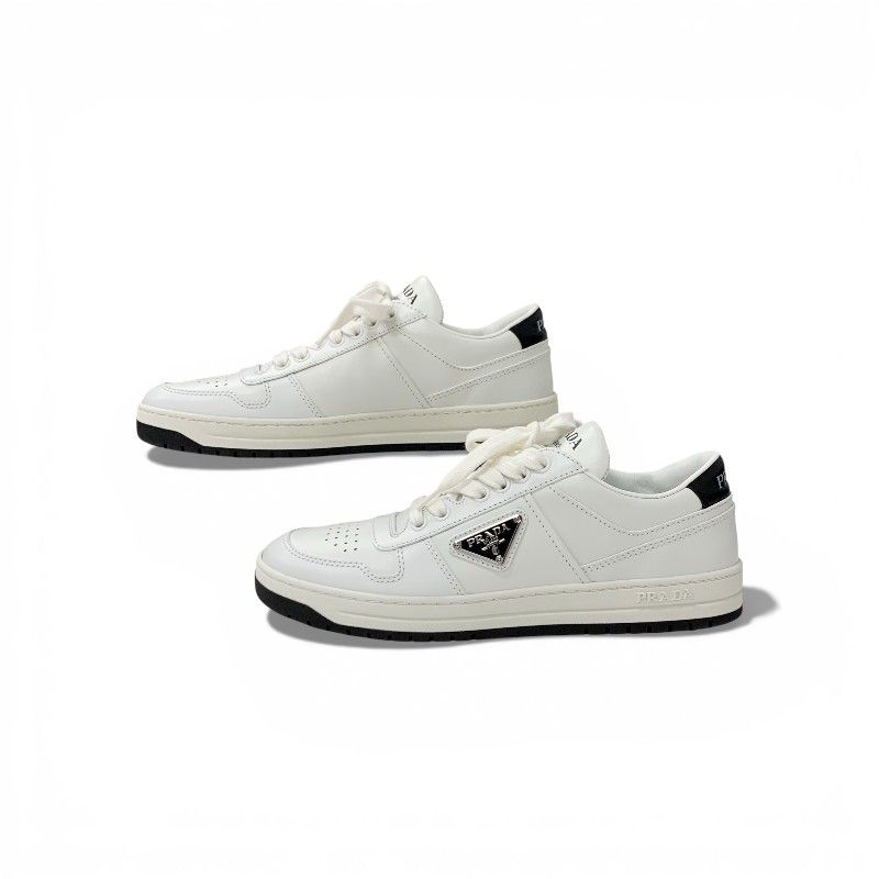 Prada Downtown Sneakers Shoes Leather White Black Triangle Logo