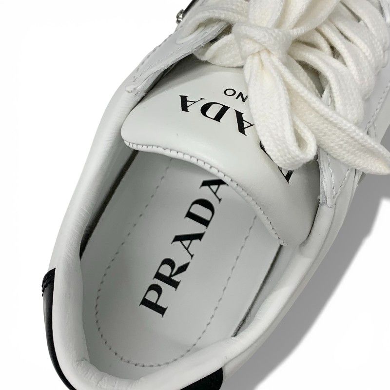 Prada Downtown Sneakers Shoes Leather White Black Triangle Logo