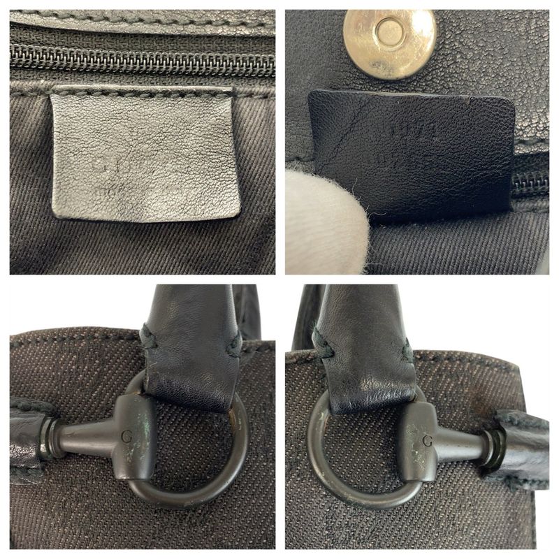 Gucci Black GG Canvas Leather Tote Shoulder Bag