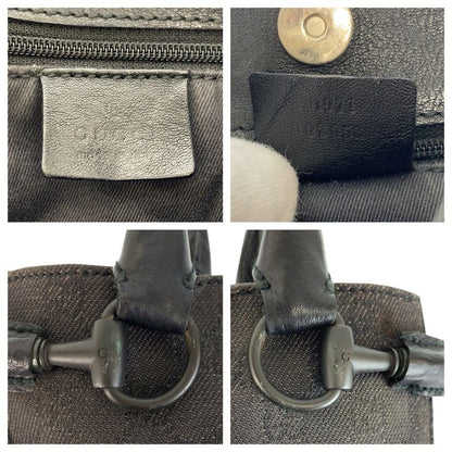 Gucci Black GG Canvas Leather Tote Shoulder Bag