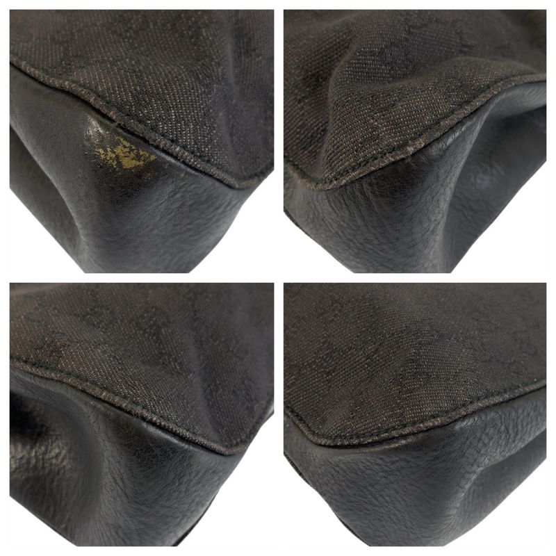 Gucci Black GG Canvas Leather Tote Shoulder Bag