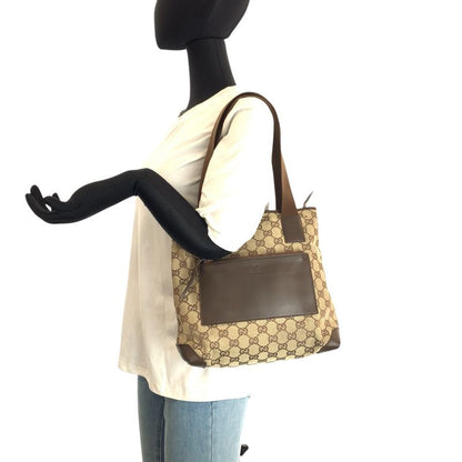Gucci Brown Beige GG Canvas Leather 019 Tote Shoulder Bag