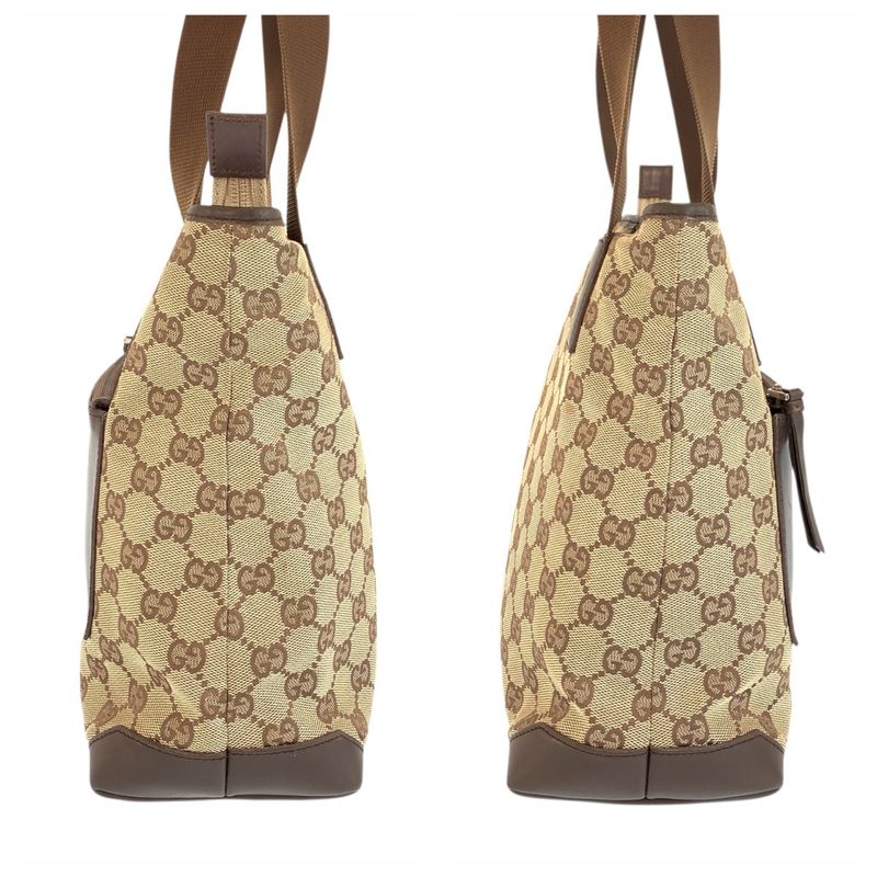 Gucci Brown Beige GG Canvas Leather 019 Tote Shoulder Bag