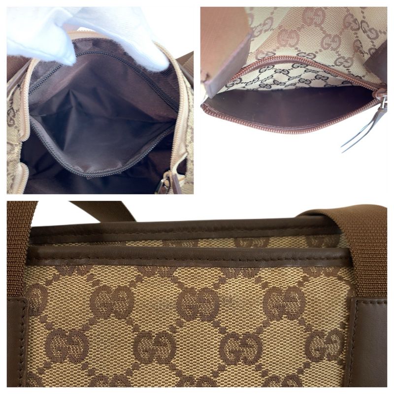 Gucci Brown Beige GG Canvas Leather 019 Tote Shoulder Bag
