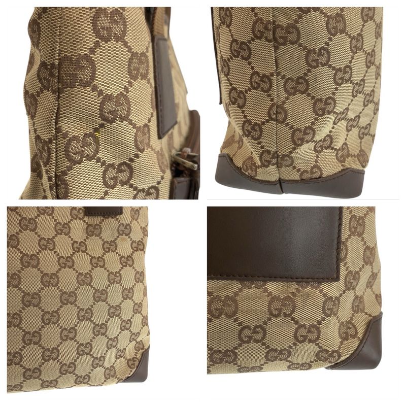 Gucci Brown Beige GG Canvas Leather 019 Tote Shoulder Bag