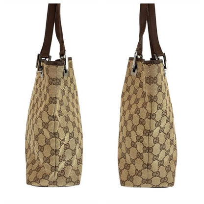 Gucci Beige Brown Silver GG Canvas Leather Tote Shoulder Bag