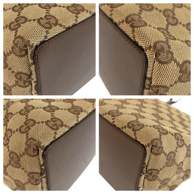 Gucci Beige Brown Silver GG Canvas Leather Tote Shoulder Bag