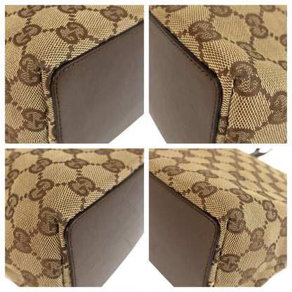 Gucci Beige Brown Silver GG Canvas Leather Tote Shoulder Bag