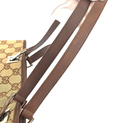 Gucci Beige Brown Silver GG Canvas Leather Tote Shoulder Bag