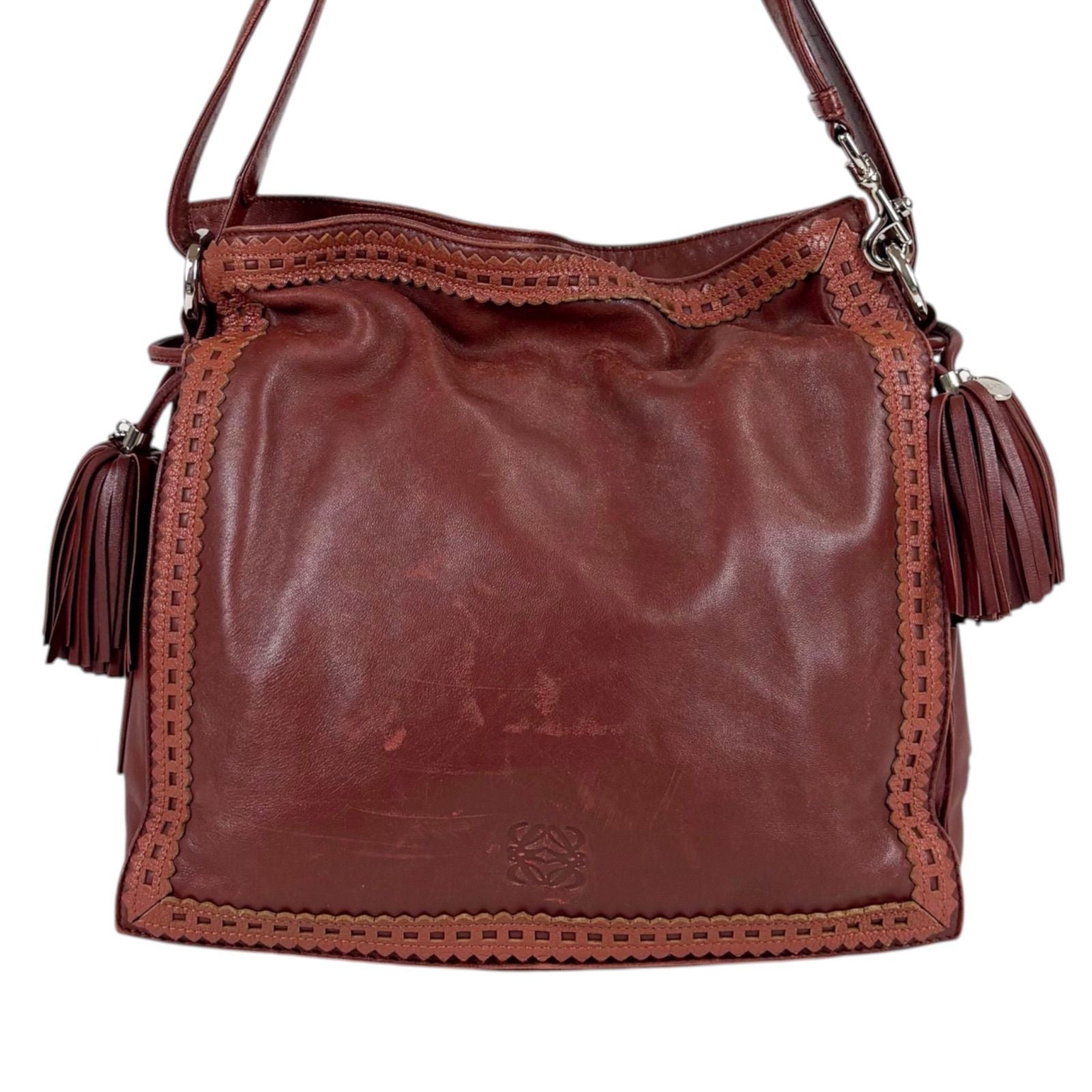 Loewe Flamenco 2-Way Shoulder Bag Tassel Charm Anagram Logo Bordeaux Wine Red — view 3
