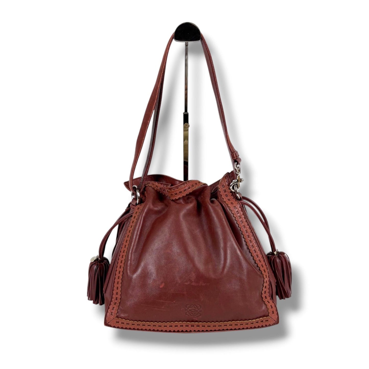 Loewe Flamenco 2-Way Shoulder Bag Tassel Charm Anagram Logo Bordeaux Wine Red