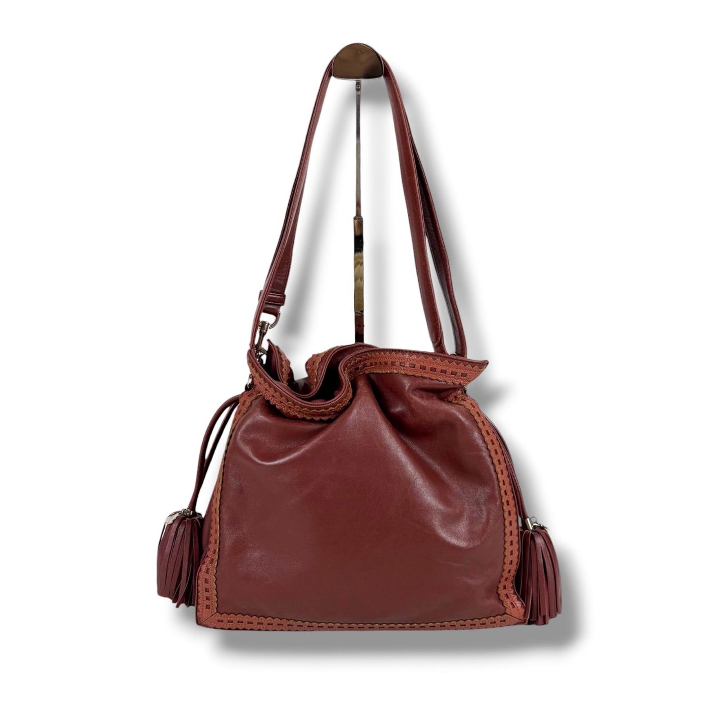 Loewe Flamenco 2-Way Shoulder Bag Tassel Charm Anagram Logo Bordeaux Wine Red — view 2