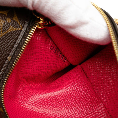 Louis Vuitton Monogram Pochette Weekend Shoulder Bag Brown Red Leather