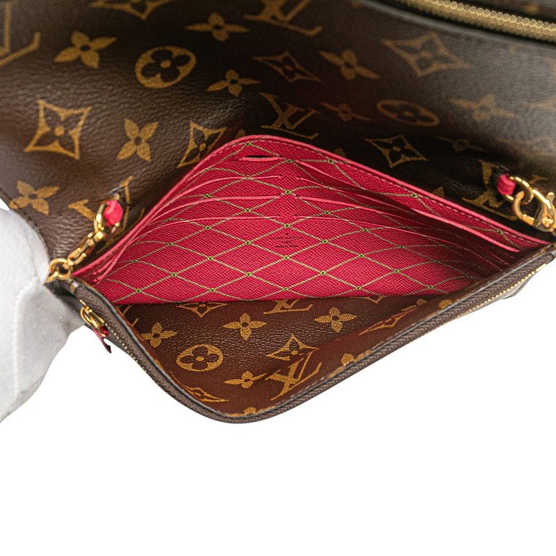 Louis Vuitton Monogram Pochette Weekend Shoulder Bag Brown Red Leather