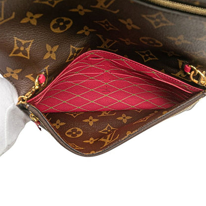 Louis Vuitton Monogram Pochette Weekend Shoulder Bag Brown Red Leather