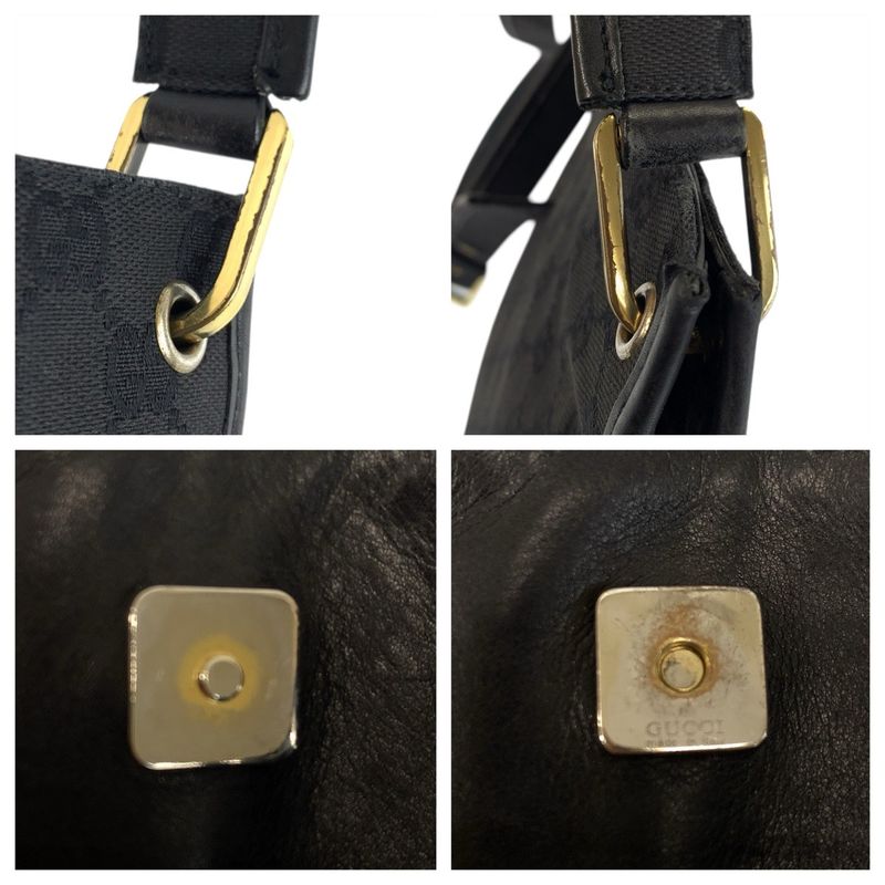 Gucci Black Gold GG Canvas Leather Shoulder Bag