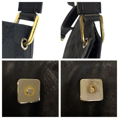Gucci Black Gold GG Canvas Leather Shoulder Bag