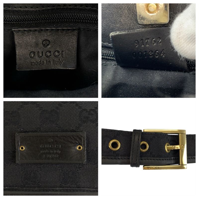 Gucci Black Gold GG Canvas Leather Shoulder Bag