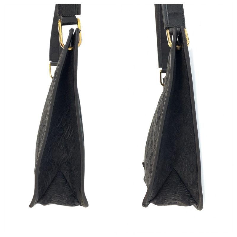 Gucci Black Gold GG Canvas Leather Shoulder Bag