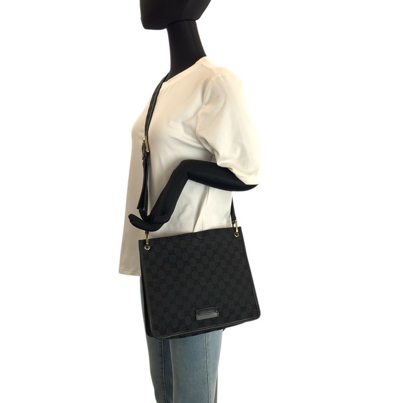 Gucci Black Gold GG Canvas Leather Shoulder Bag