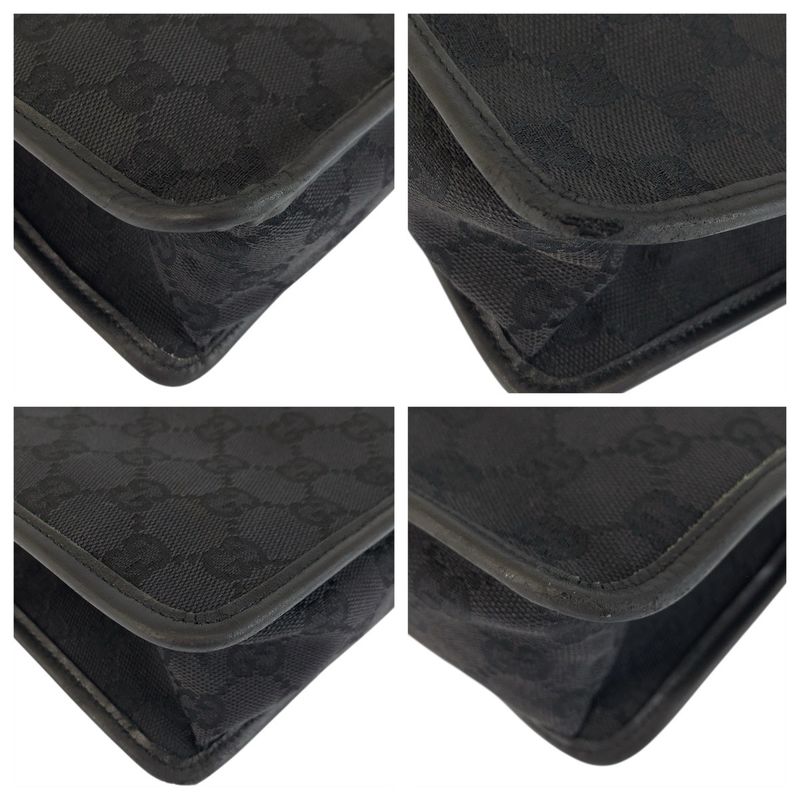 Gucci Black Gold GG Canvas Leather Shoulder Bag