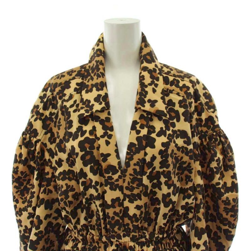 Fendi Dress Long 3/4 Sleeve Leopard Print 40 Beige Brown