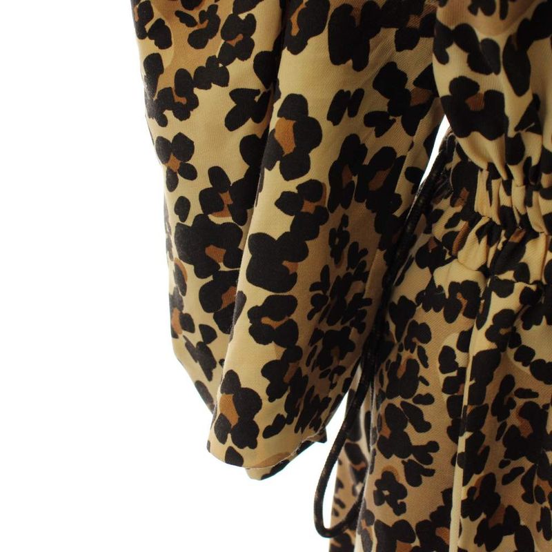 Fendi Dress Long 3/4 Sleeve Leopard Print 40 Beige Brown