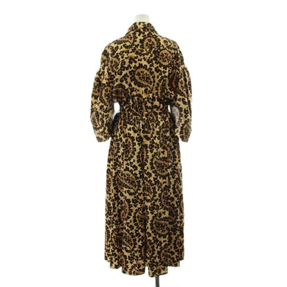Fendi Dress Long 3/4 Sleeve Leopard Print 40 Beige Brown