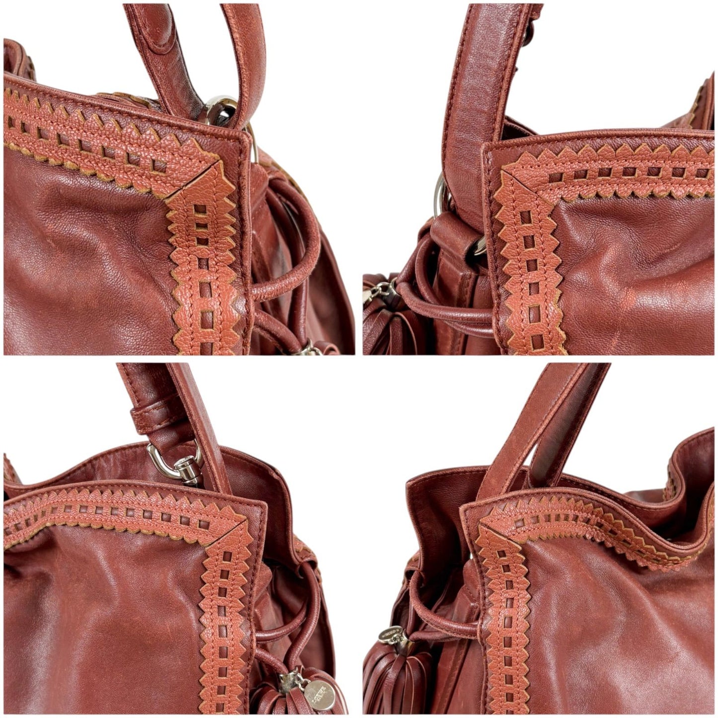 Loewe Flamenco 2-Way Shoulder Bag Tassel Charm Anagram Logo Bordeaux Wine Red — view 6