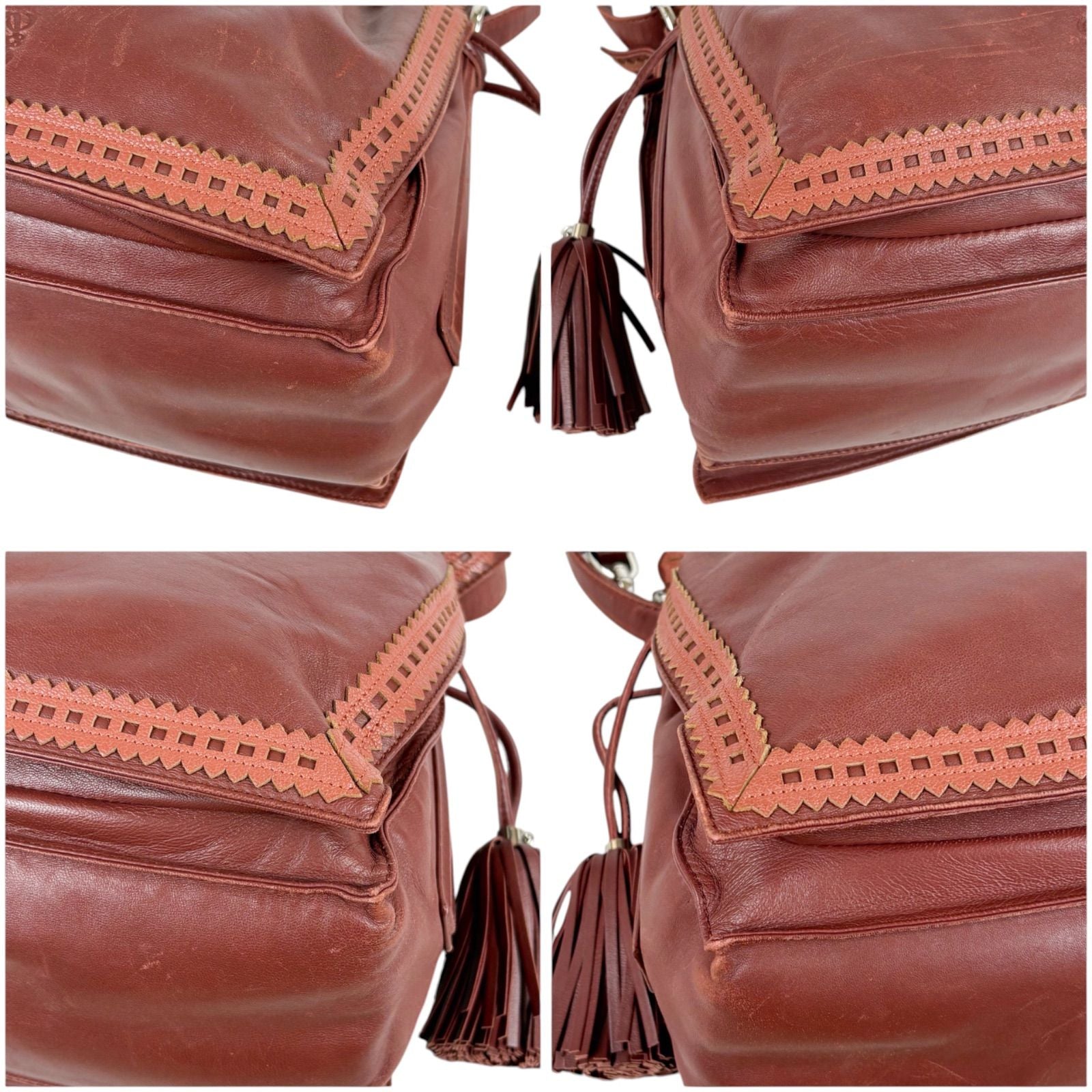 Loewe Flamenco 2-Way Shoulder Bag Tassel Charm Anagram Logo Bordeaux Wine Red — view 7