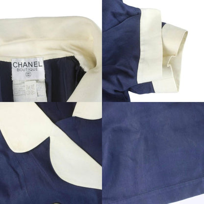 Chanel Vintage Set Jacket Double Sleeveless Dress Knee Length Linen Gold