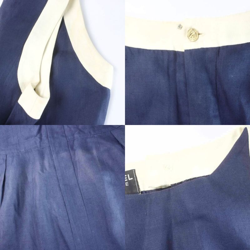 Chanel Vintage Set Jacket Double Sleeveless Dress Knee Length Linen Gold