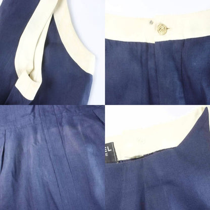 Chanel Vintage Set Jacket Double Sleeveless Dress Knee Length Linen Gold