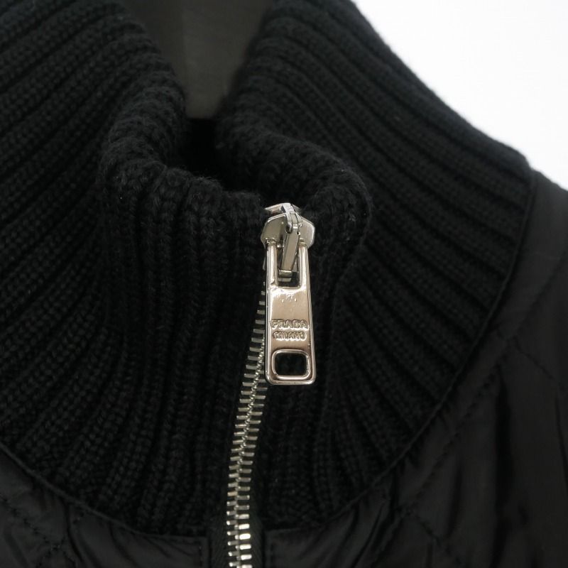 Prada Quilted Contrast Driver's Knit Jacket 46 Black