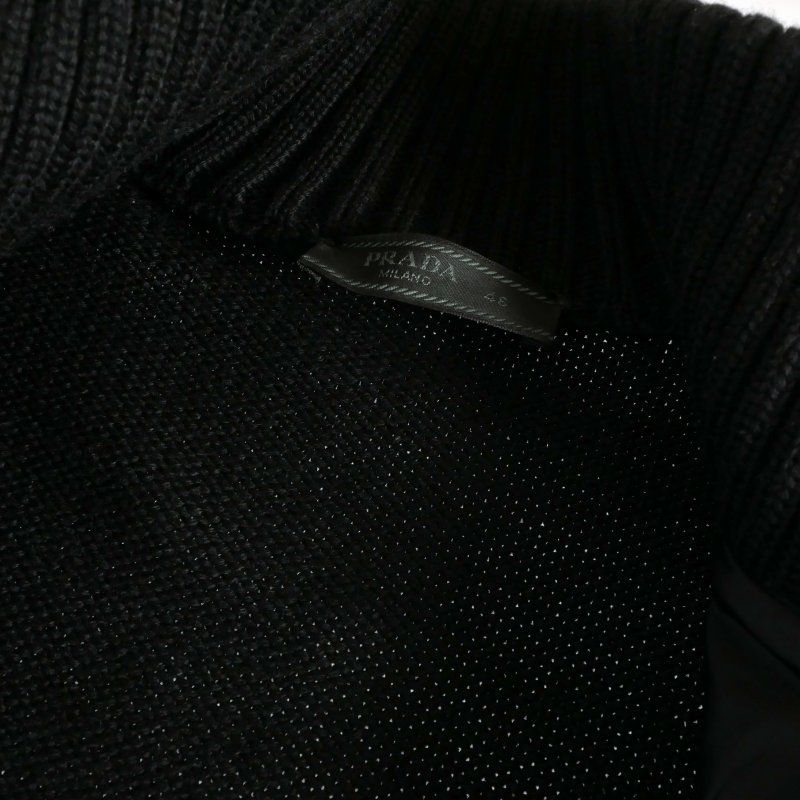 Prada Quilted Contrast Driver's Knit Jacket 46 Black