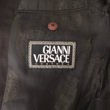 Versace Suit Set Business Jacket Pants Wool Lining Medusa Pattern 46 Brown