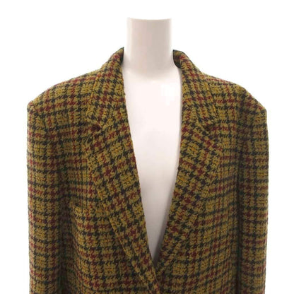 Max Mara Tailored Jacket Black Leather Check Wool 42 Khaki